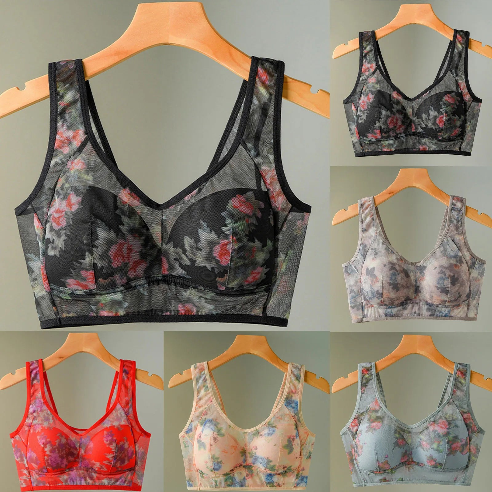 Women's Thin Underwired Mesh Printed Vest Style Unbuttoned Comfortable Wire Sports Bras for Women Compression Bras for Women