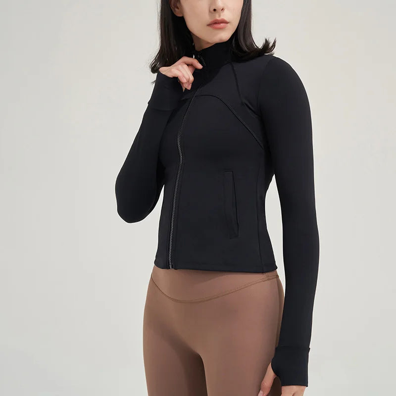 TRY TO BN Yoga Long Sleeve Coat Zipper Loose Sports Tops Breathable Sunscreen T Shirt Workout Women Running Gym Clothing Fitness