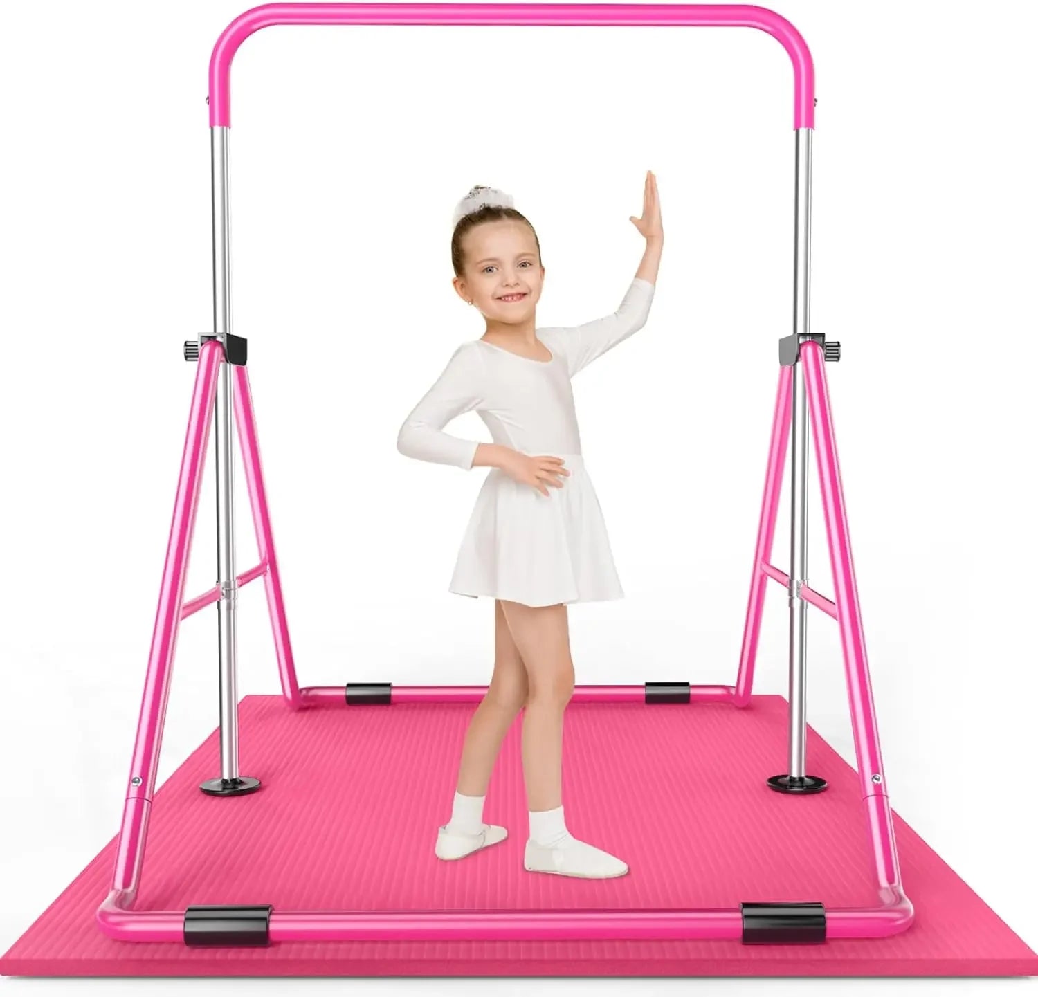 Expandable Gymnastics Bar for Kids - Height Adjustable Junior Training Bar for Home, Folding Gymnastic Horizontal Bars Equipment