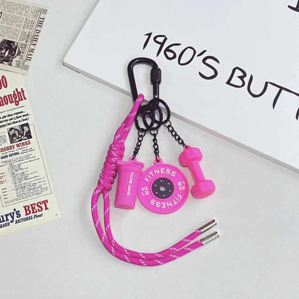 Mini Barbell Plates Key Chain with D-shaped Buckle Kettlebells Simulation Dumbbells Keyring Water Cups Creative