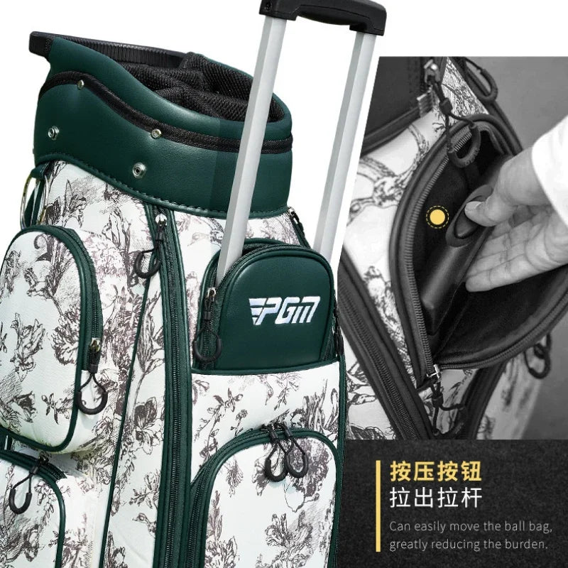 PGM 4 Wheel 360 Degree Rotating Waterproof Golf Bags Quality Women's vintage pull rod Golf Bag QB169