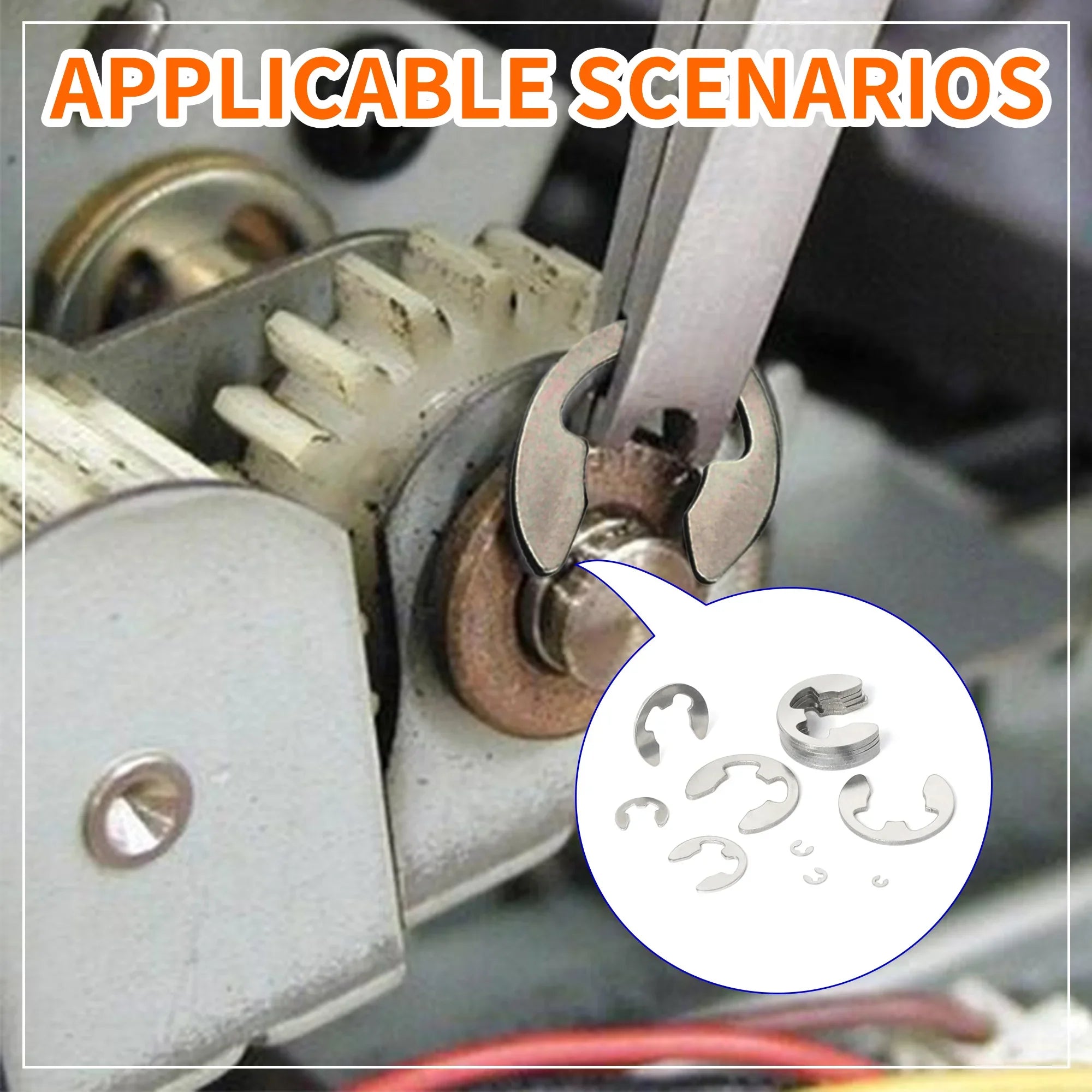 200pcs E Circlip Shaft External Retaining Ring Clip Washer 10 Size Stainless Steel Carbon Steel Circlip Washer for Shaft Fastene
