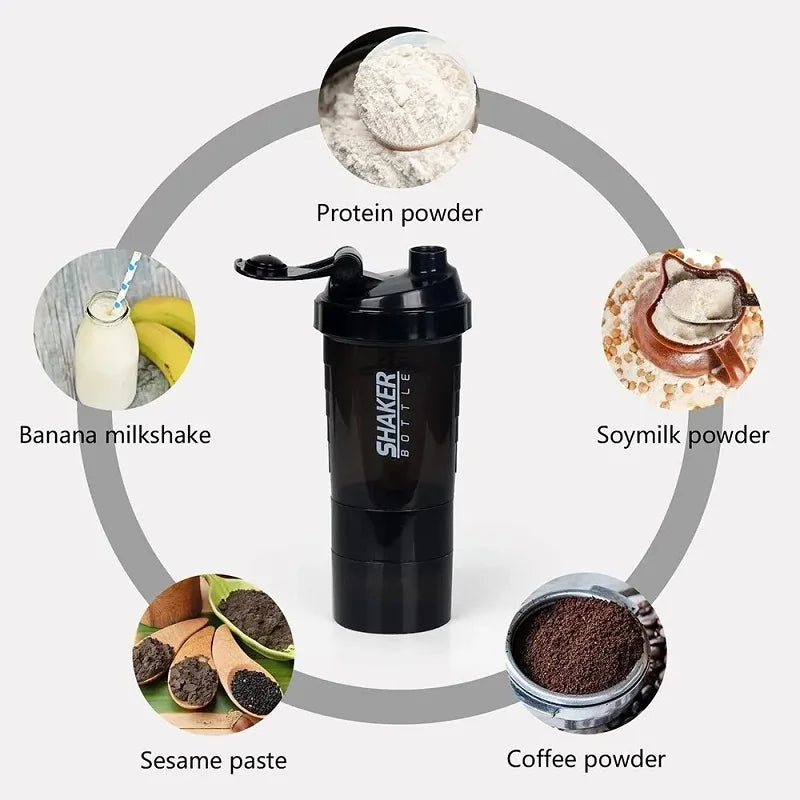 3 Layers Shaker Protein Bottle Powder Shake Cup Water Bottle Plastic Mixing Cup Body Building Exercise Bottles