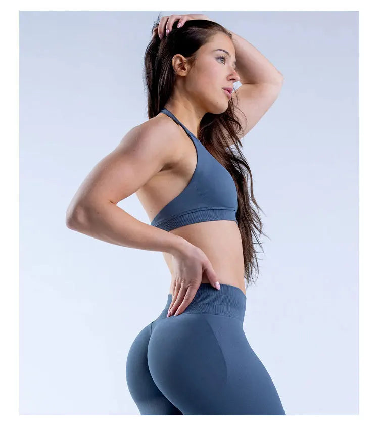 Sports Bra Seamless Halter Neck Strap Bra Open Back Fitness Yoga Top Bras Support Women Workout Gym Crop Top