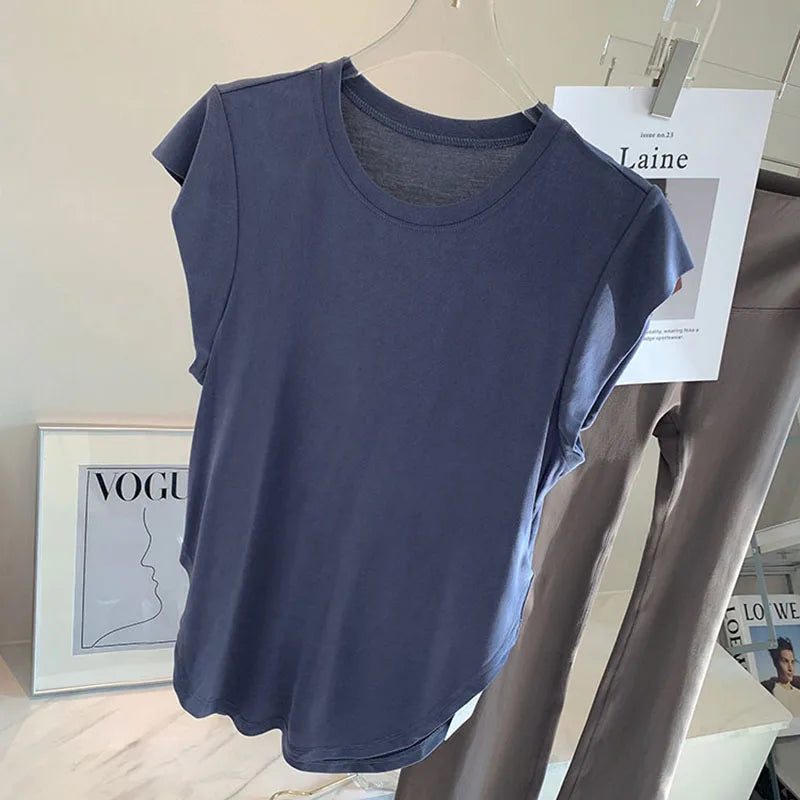 Women Yoga Top Comfortable Fitness T-shirt Short Sleeve Round Neck Breathable Gym Clothes Blouse