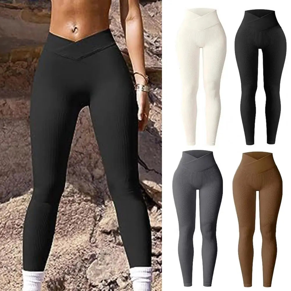 Yoga Leggings Ribbed Yoga Leggings for Women High Waist Athletic Workout Pants Indoor Outdoor Sports Exercise Casual Wear