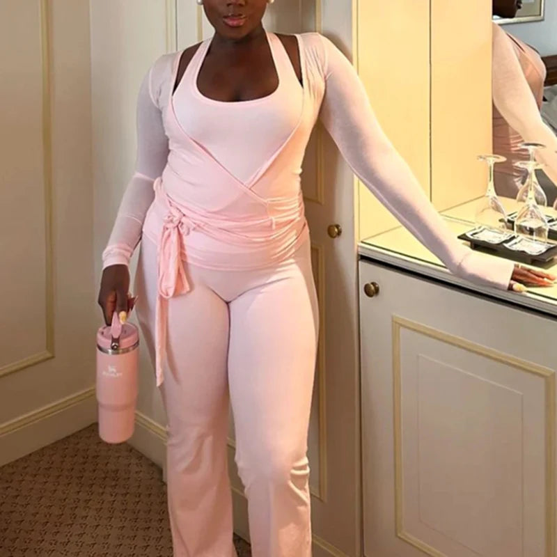 Yoga Workout Outfits Ladies Casual Slim Fit Bandage Crop Tops T-shirt + Fitness Legging Pants Women 2 Piece Sporty Matching Set