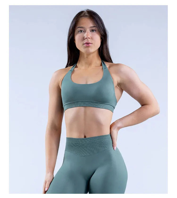 Sports Bra Seamless Halter Neck Strap Bra Open Back Fitness Yoga Top Bras Support Women Workout Gym Crop Top