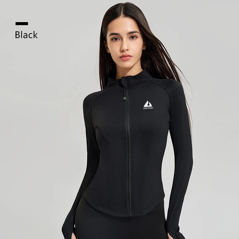Exercise jacket yoga fitness clothing long-sleeved women four seasons running fast dry tight tops gym yoga jacket