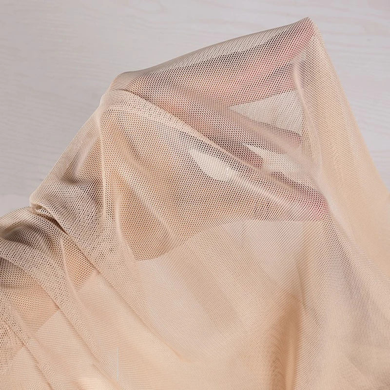 High-elastic Ultrafine Power mesh Net fabric Nude Flesh color 4 Way Stretch Spandex Mesh Underwear Stocking Yoga clothing fabric