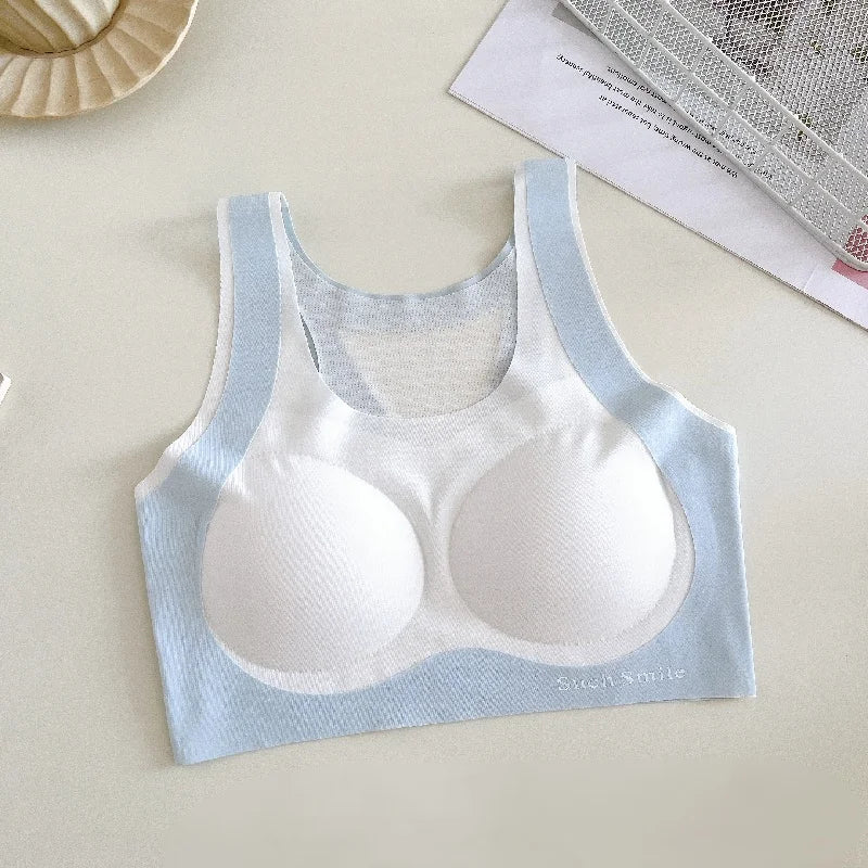 Women Sports Bras Fixed Cup Brassiere Wireless Padded Stretch Tank Tops Girls Vest Ultra Thin Breathable Lingerie Large Size