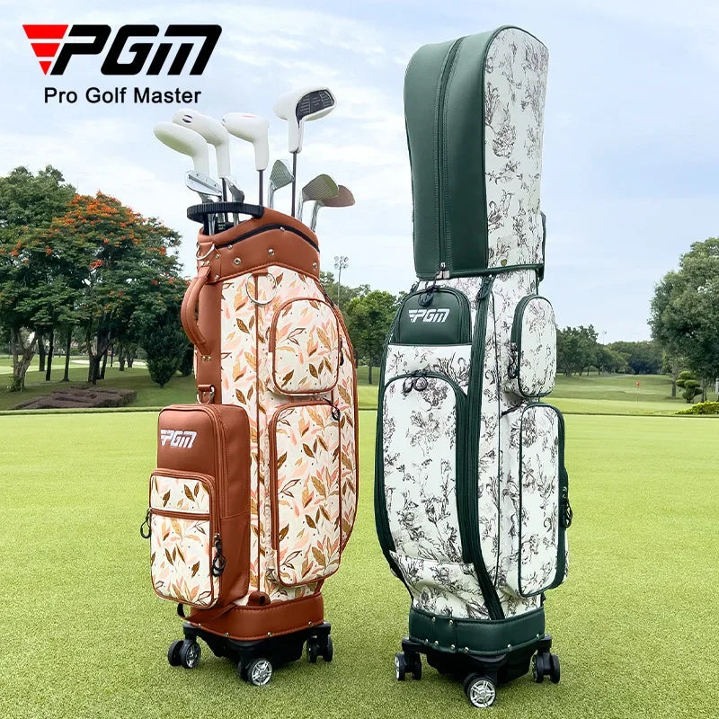 PGM 4 Wheel 360 Degree Rotating Waterproof Golf Bags Quality Women's vintage pull rod Golf Bag QB169