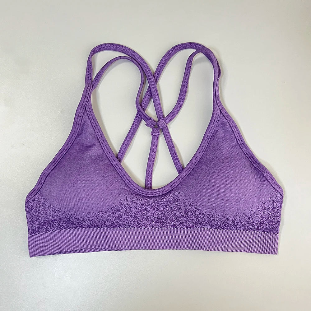 Ignite Cross Back Sports Bra Women Padded Yoga Bras Halter Fitness Gym Crop Top Running Impact Seamless Bra Workout Yoga Top