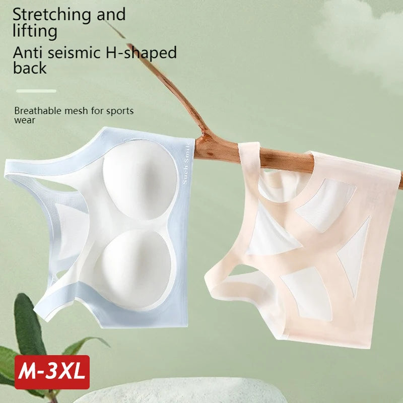 Women Sports Bras Fixed Cup Brassiere Wireless Padded Stretch Tank Tops Girls Vest Ultra Thin Breathable Lingerie Large Size