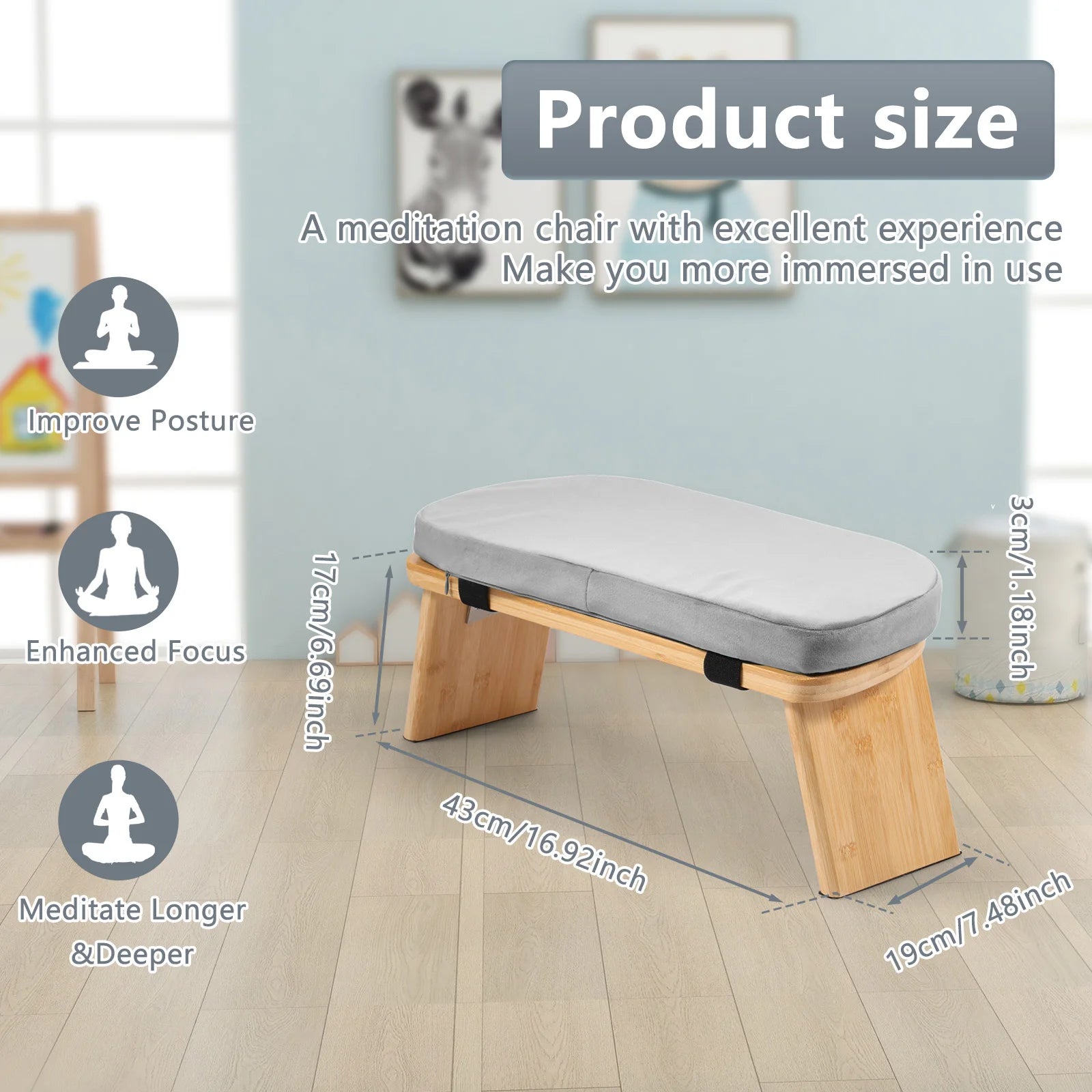 Prayer Bench Foldable Bamboo Yoga Bench with Cushion and Carry Bag Ergonomic Kneeling Stool for Indoor Outdoor Sitting Thinking