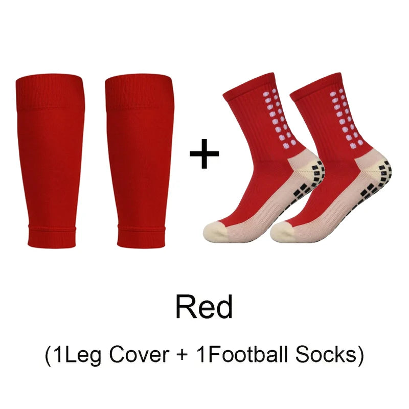 2 Pairs Anti-Slip Breathable Fitness Football Socks and Sports Leg Sleeves Set Men Women Soccer Tennis Basketball Sports Socks