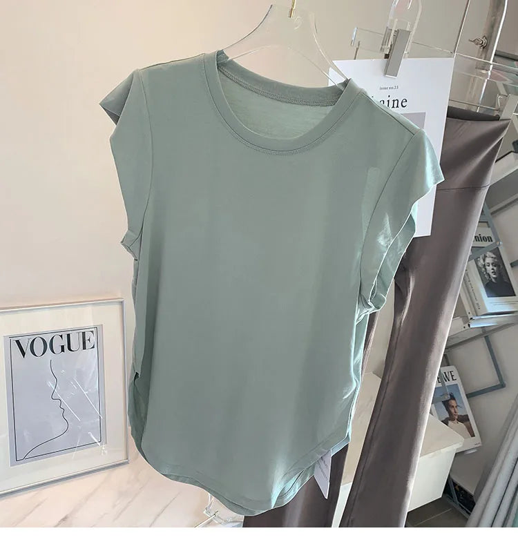 Women Yoga Top Comfortable Fitness T-shirt Short Sleeve Round Neck Breathable Gym Clothes Blouse