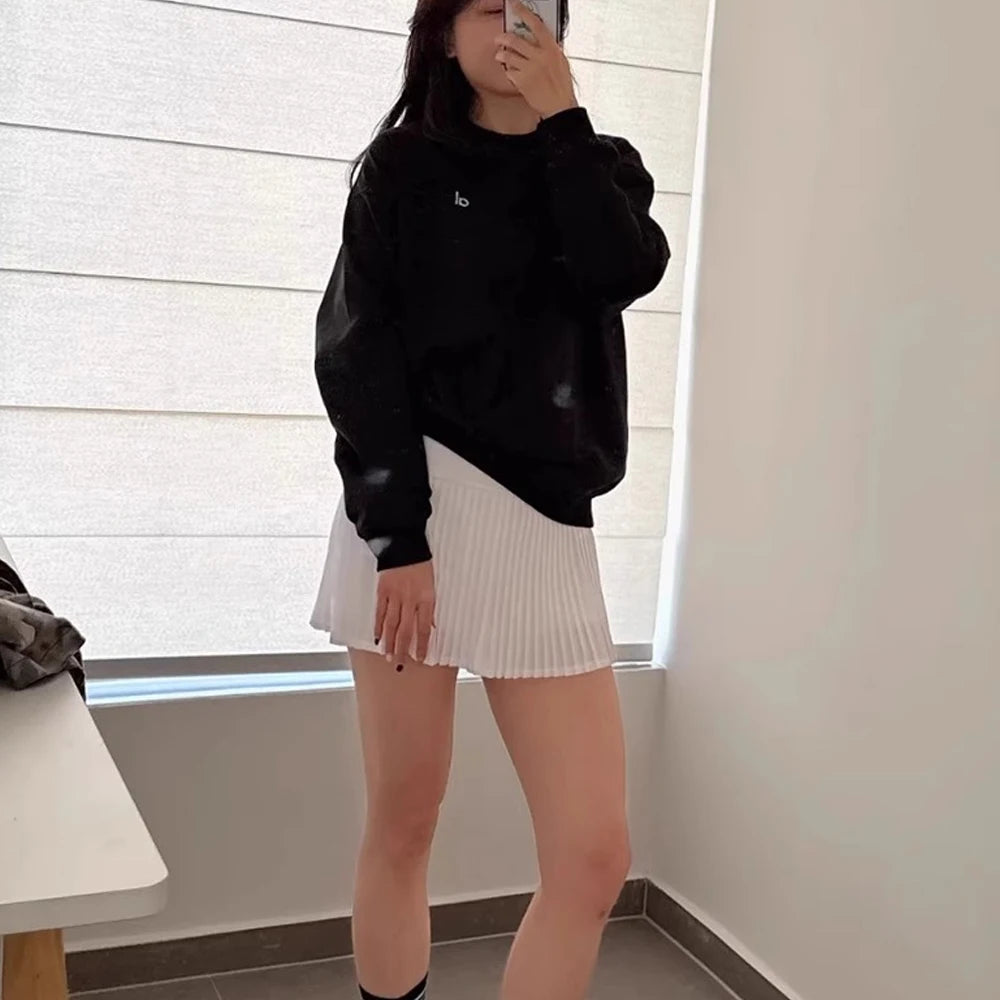 AL Yoga Top Accolade Crew Neck Pullover Comfortable Simplicity Solid Color Crew-neck Pullover Long-sleeved Hoodie Gym Tops