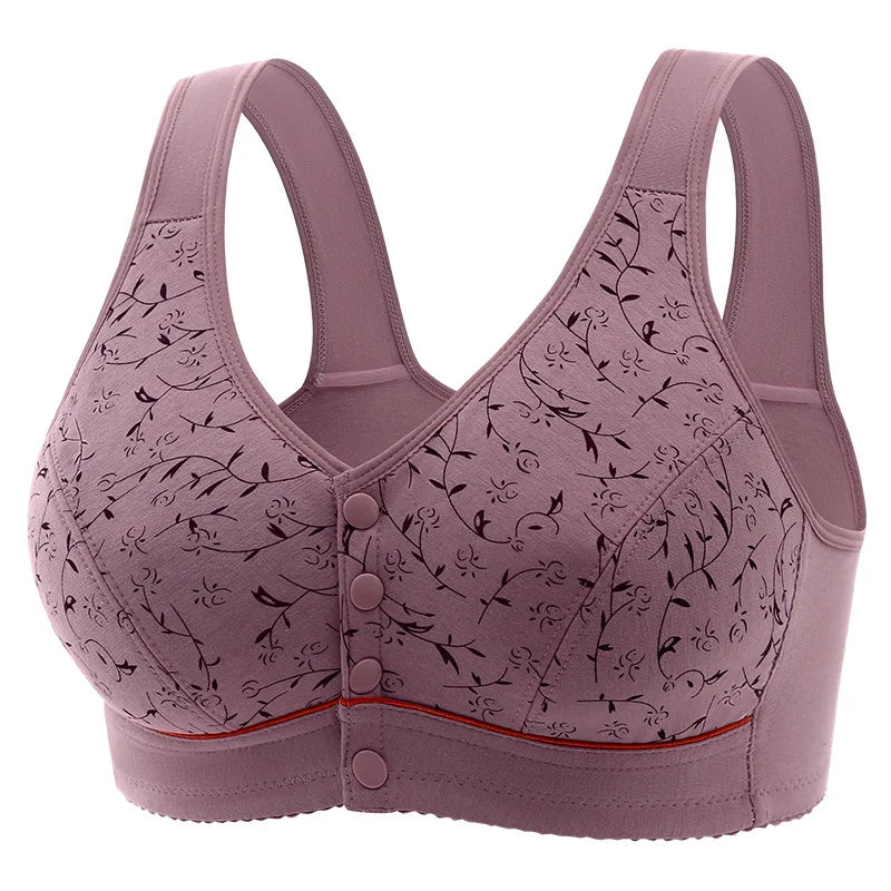 Women's Front-opening Comfortable Sports Underwear Thin Cotton Printed Non-wired Bra With Vest Style Breathable Function