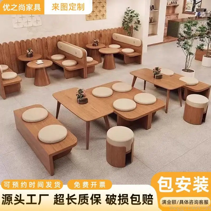 Customizable Cafe Sofa Set, Wall-leaning Bench for Bubble Tea Shops, Sweet Dessert Cafes, and Book Bars