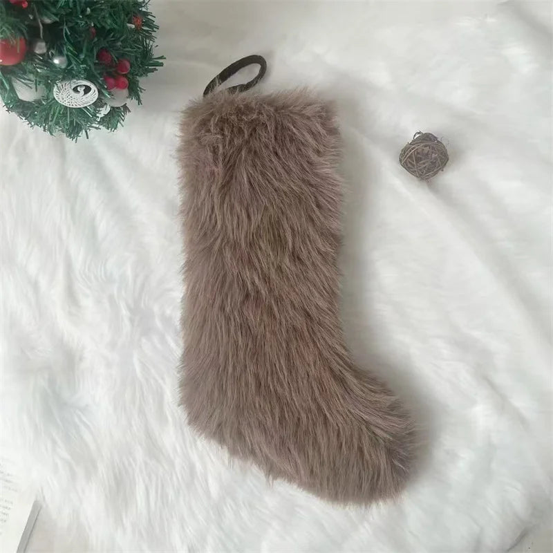 New solid color Christmas socks 20 inch milk brown fine long hair decoration overall sock gift bag