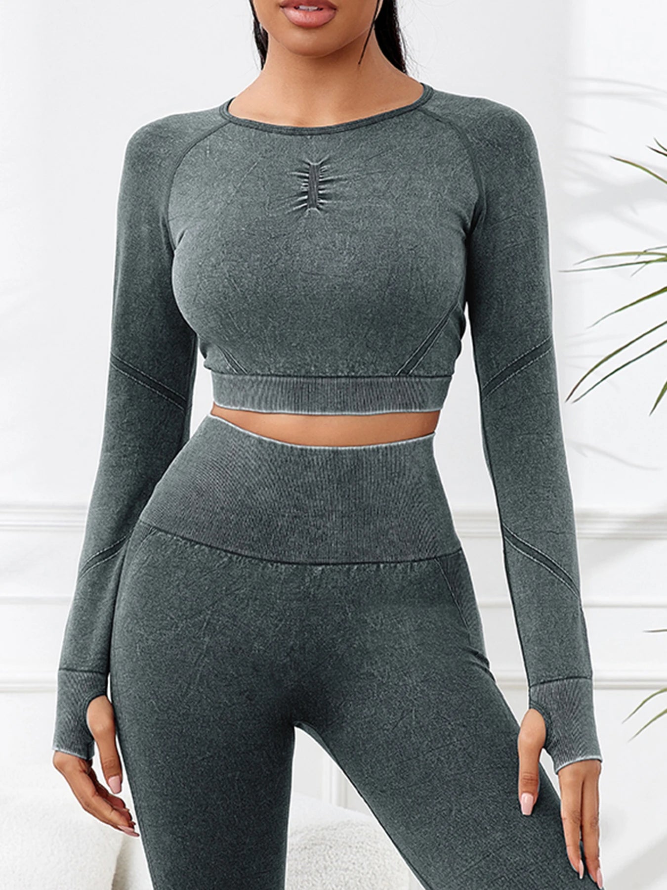 Women Yoga Sports Fitness Long Sleeves Top Gym Clothing Workout Round Neck Tops Sports Shirts Women Seamless Yoga Shirts