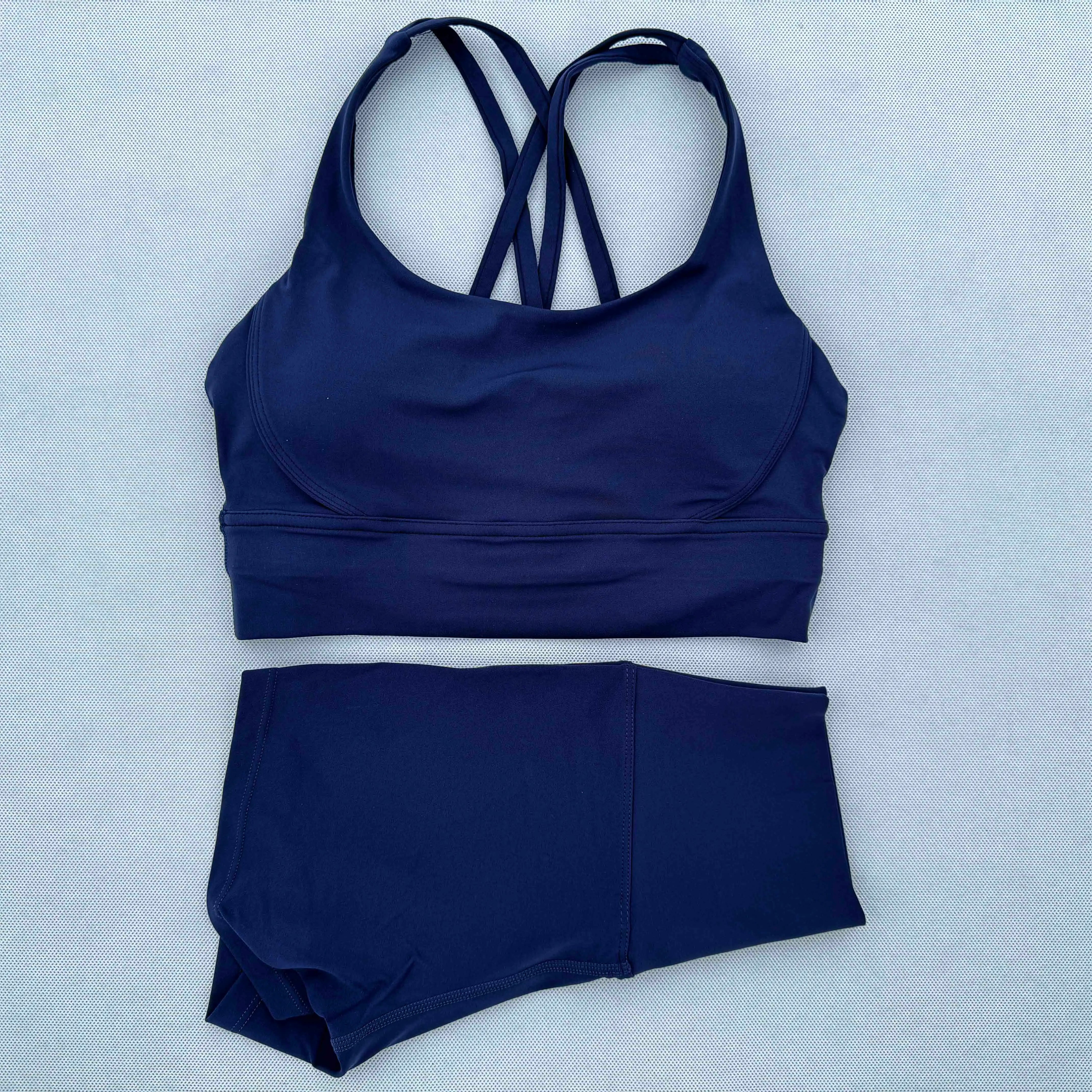 Yoga Clothes Set 2 Piece Gym Sports Shorts Set Women Cross Back Bra Top High Waist Shorts Fitness Suit Running Workout Tracksuit