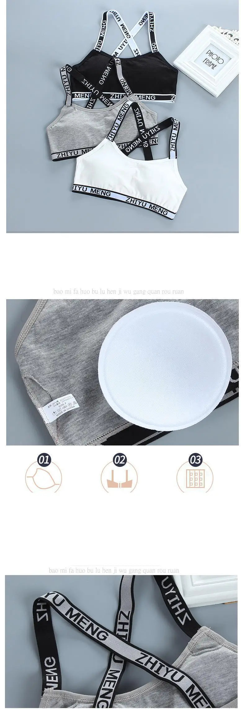 3pcs Puberty Girls Training Bras Kids Maiden Cotton Bra Underwear Teen Camisoles Tube Top Teenage Sport Bras Children's Lingerie