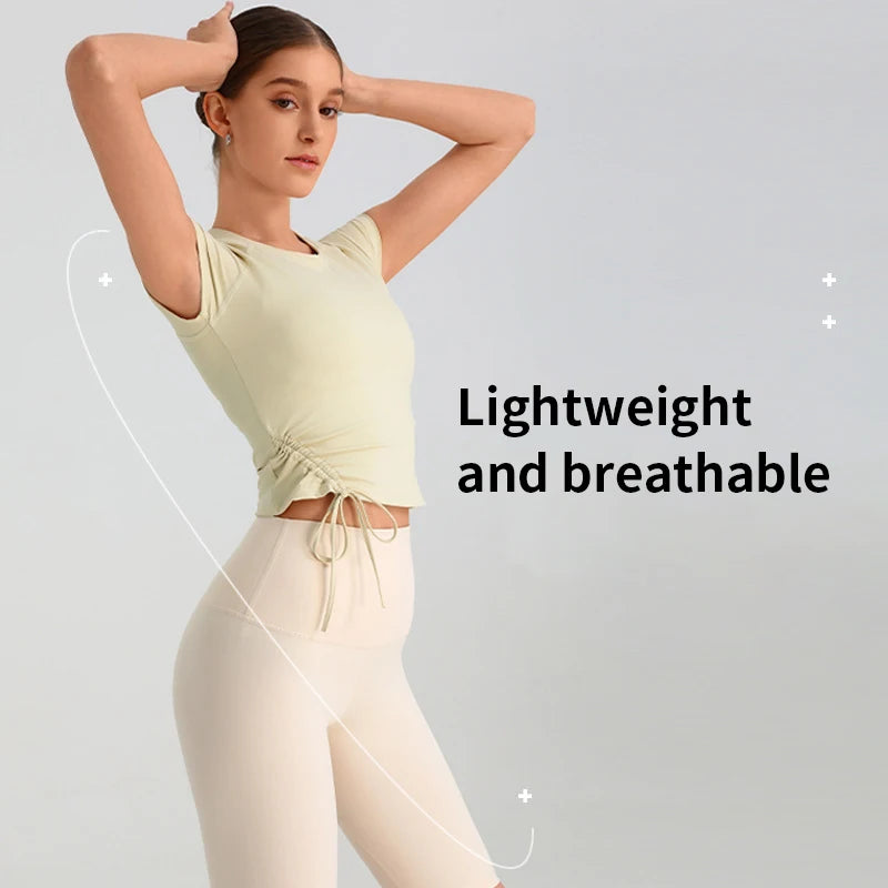 Women Yoga Clothes Slim Yoga T-shirt Breathable Comfort Fitness Crop Top Professional Running Fitness Pilates Training Clothes
