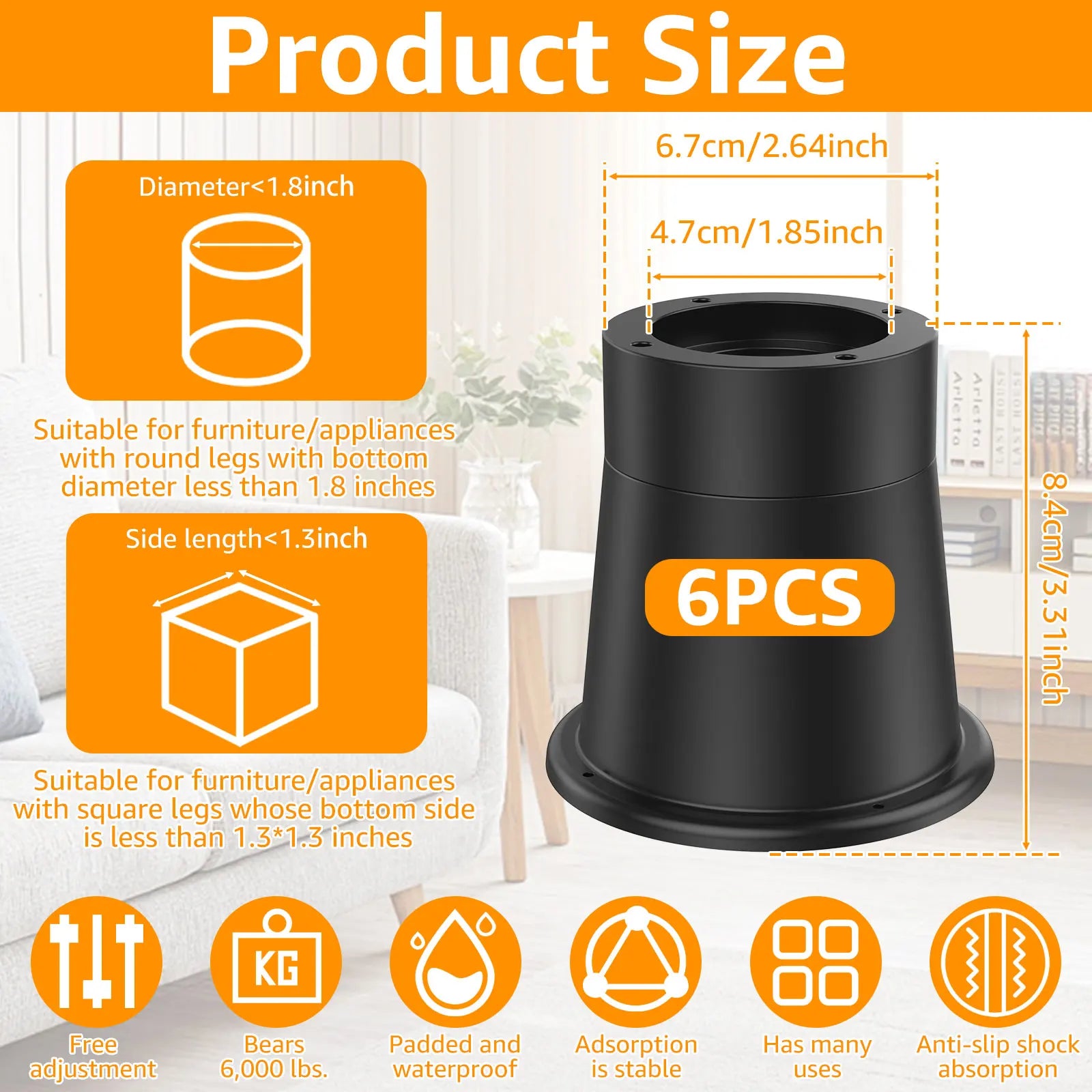 4/6Pcs Heavy Duty Rubber Sofa Cabinet Feet Leg Bed Risers Stand Round Furniture Risers Anti Slip Bed Frame Riser Raising Blocks