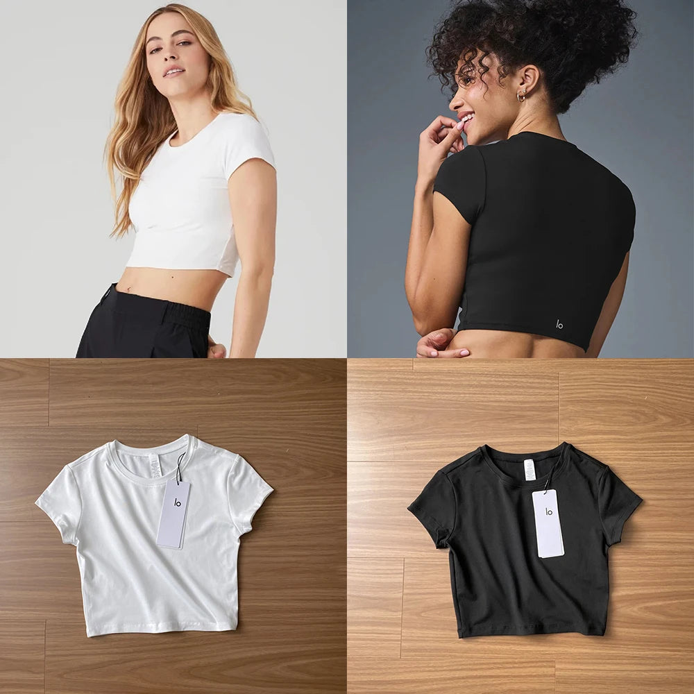 Yoga Top Sport T Shirt Fitness Clothes Short Sleeve Crewneck Skinny T-shirt Summer Casual Tee for Women Cotton Short-Sleeve Tees