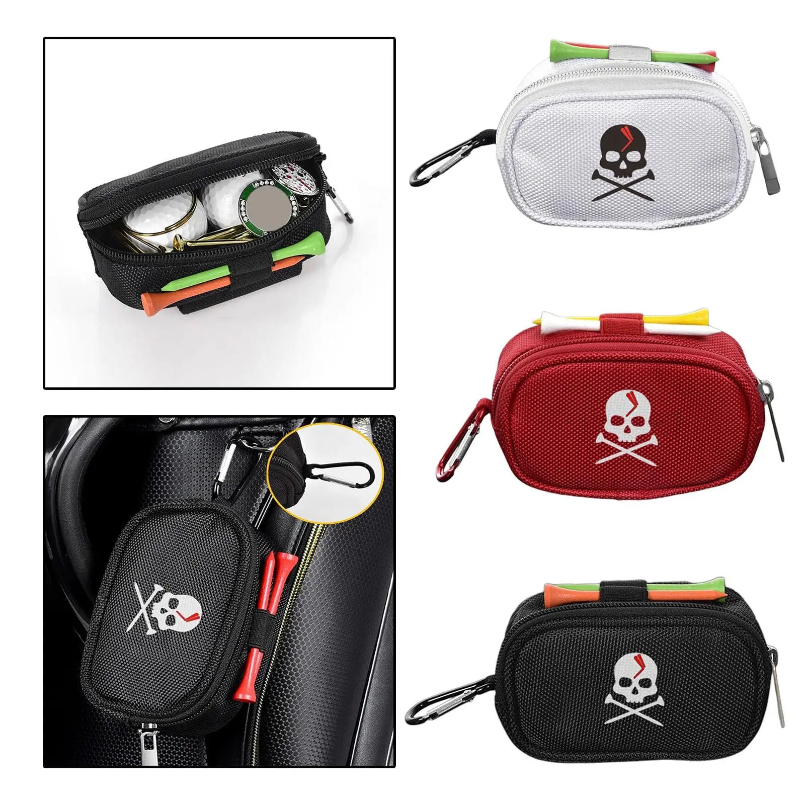 Golf Ball Holder Bag Utility Zipper Waist Pouch 3 Golf Balls 2 Golf Tees Outdoor