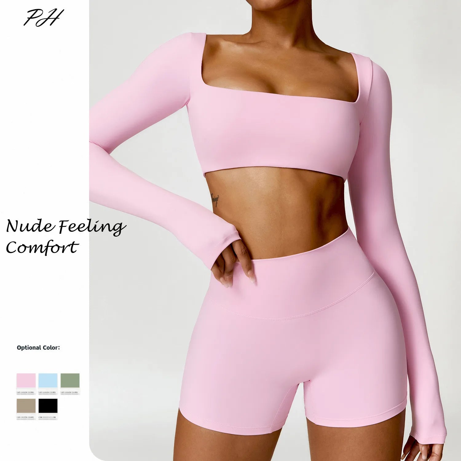 Nude Yoga Clothing Sets Women Long Sleeve Crop Tops Tight Shorts Suit Quick Dry Tracksuit Fitness Workout Outfits Gym Wear New
