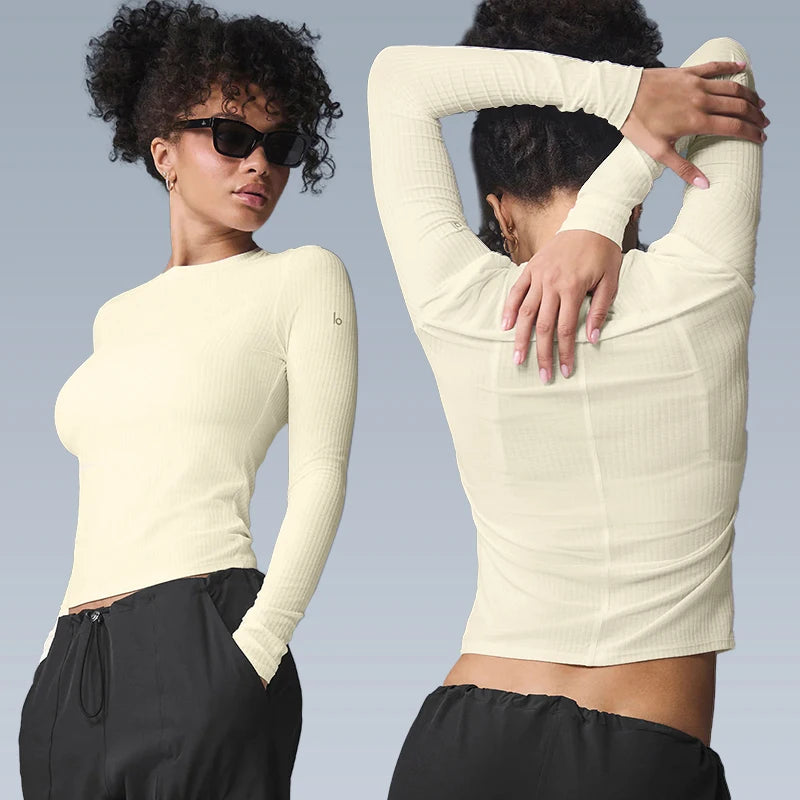 Fashion Long Sleeve Yoga Top Pilates Long Sleeved Base T-shirt Summer Outdoor Fitness Elastic Pullover