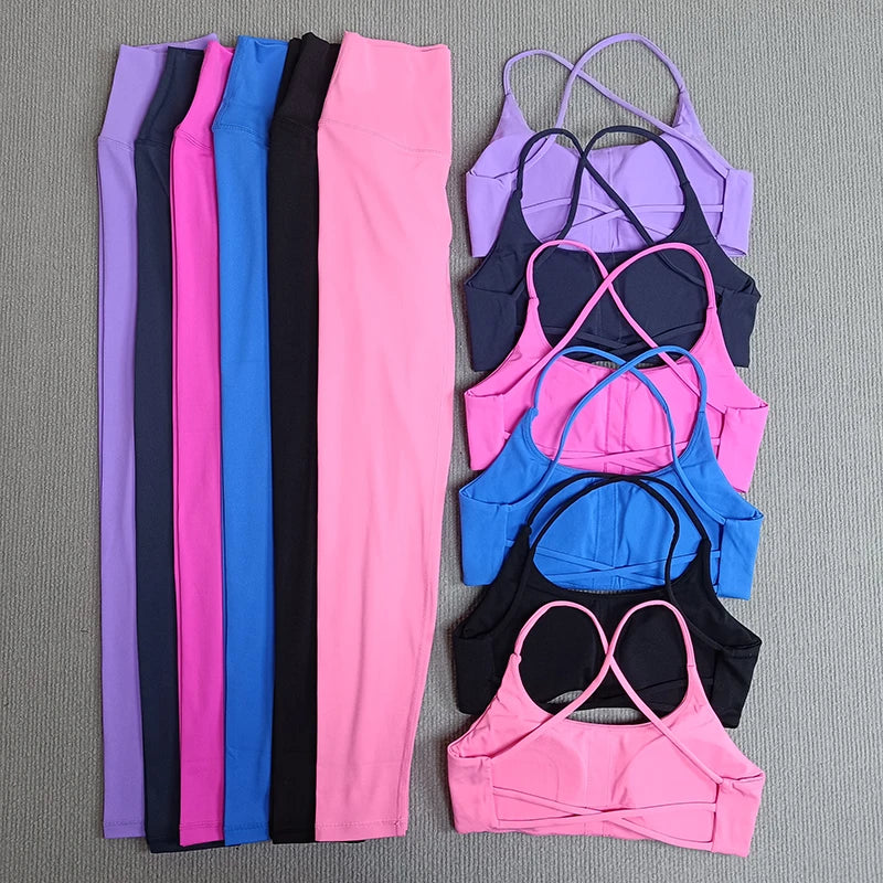 Yoga Clothes Set 2 Pcs Gym Tights Sports Set Women Sweat Bras Tops Compression Leggings Fitness Suit Running Workout Tracksuit