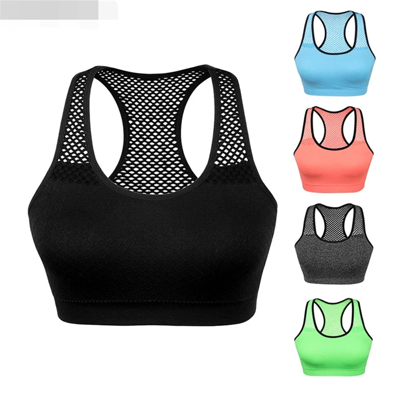 Sports Bra Breathable Mesh Hollow Out Sport Top Seamless Fitness Yoga Bras Women Gym Top Running Vest Shockproof Crop Top