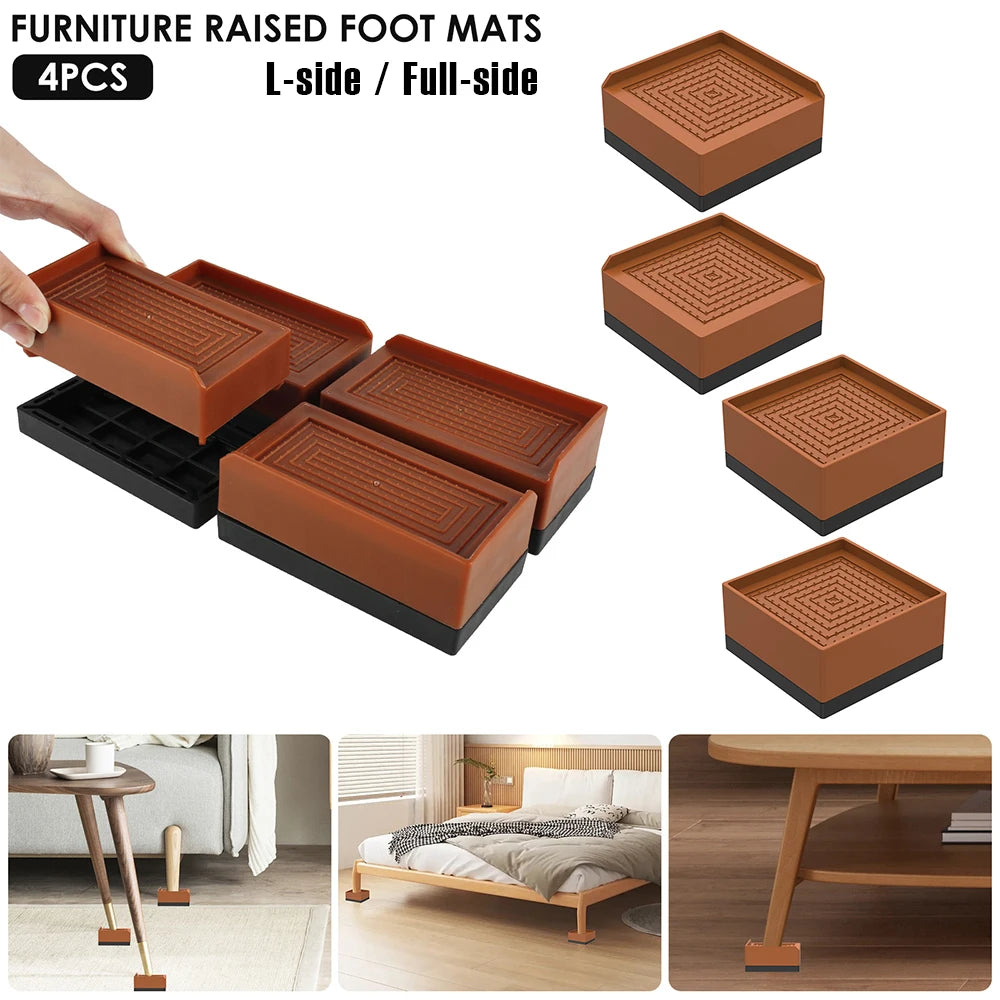 4Pcs Furniture Heightening Foot Pad TPU Non Slip Bed Sofa Fridge Table Risers Multifunctional Rectangle Furniture Support Risers