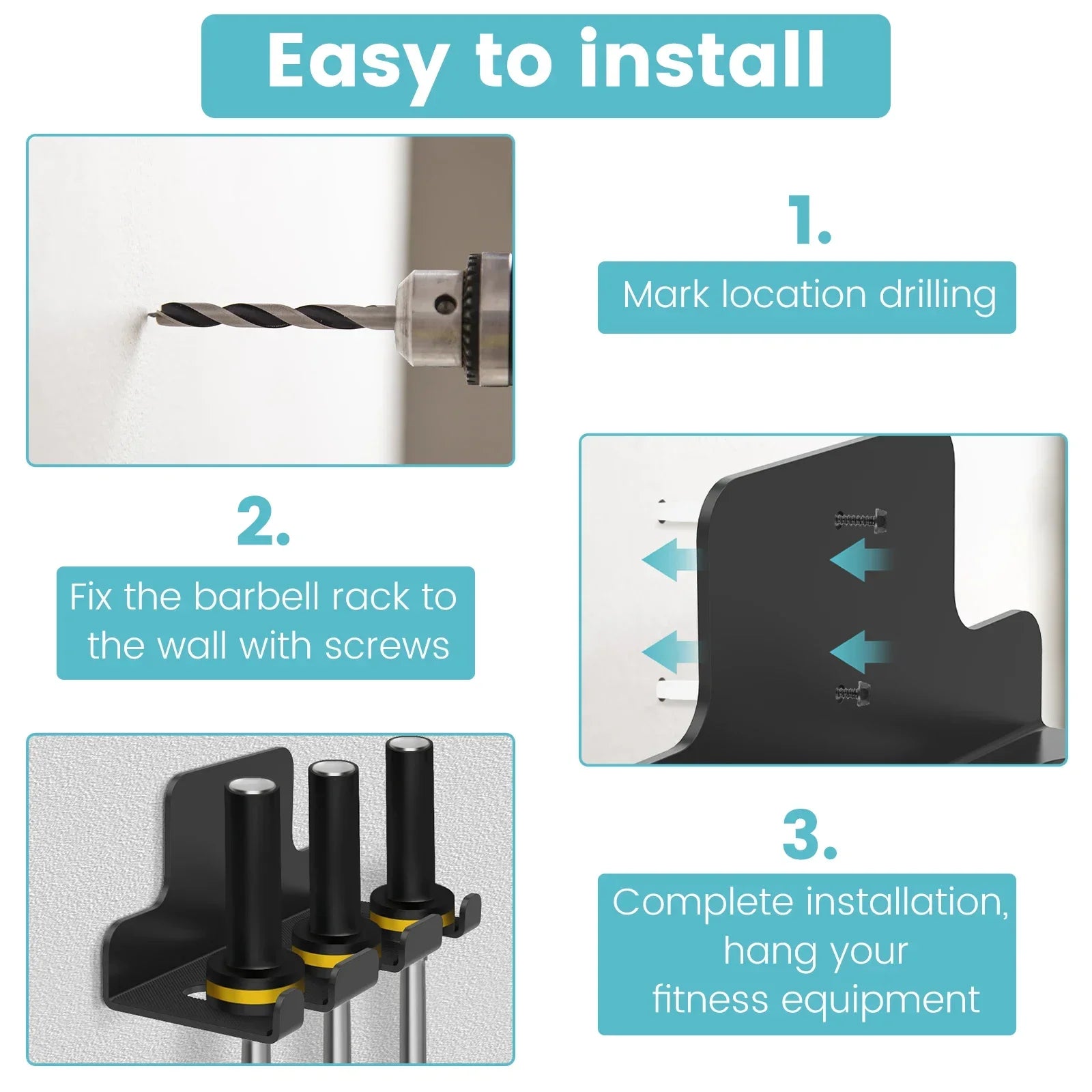 Vertical Barbell Storage Rack Interspaced Easy To Install Steel Coated Wall Barbell Holder With Rubber Pad Sturdy Space Saving