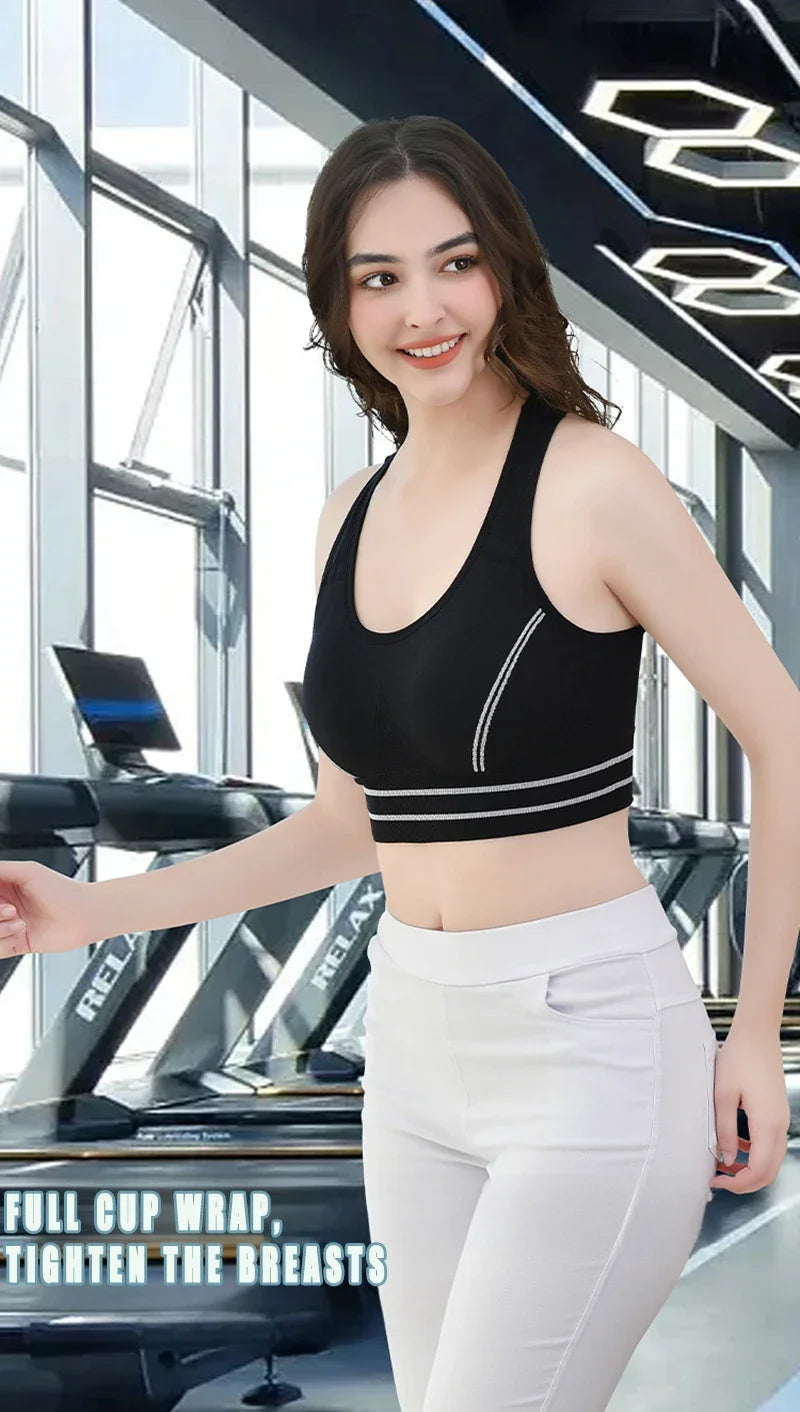 Sports Bra for Women, Back Padded Strappy Sports Bras Medium Support Yoga Bra with Fixed Cups