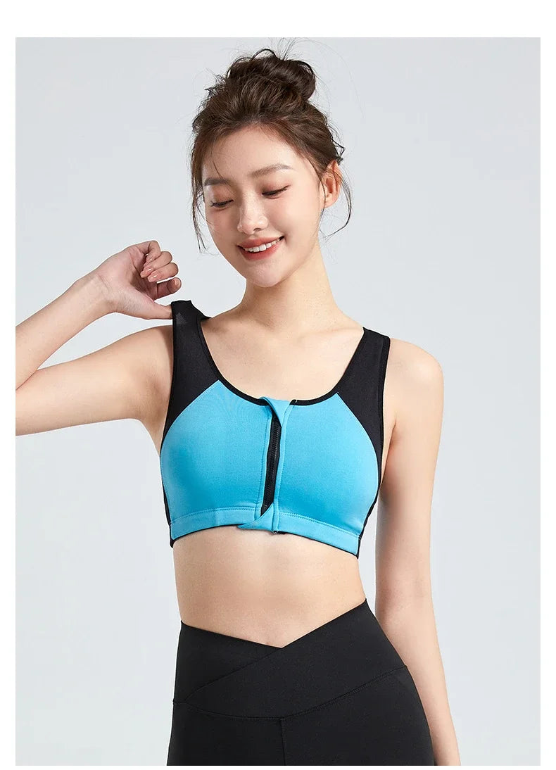 Sports Bra Women Push Up Front Zipper Shockproof Patchwork Gym Jogging Crop Top Female Running Fitness Vest Sport Bras for Women