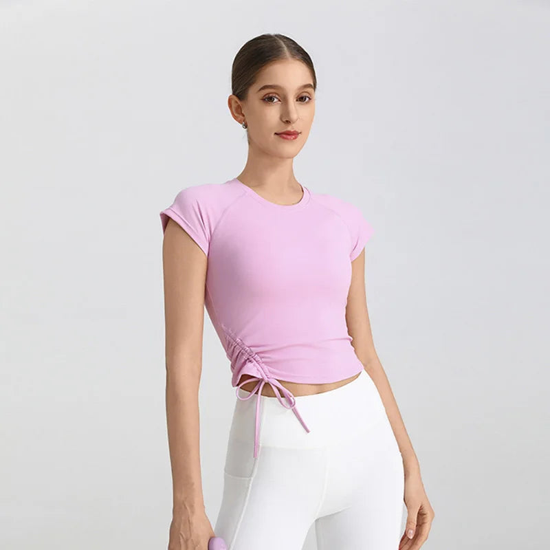 Women Yoga Clothes Slim Yoga T-shirt Breathable Comfort Fitness Crop Top Professional Running Fitness Pilates Training Clothes