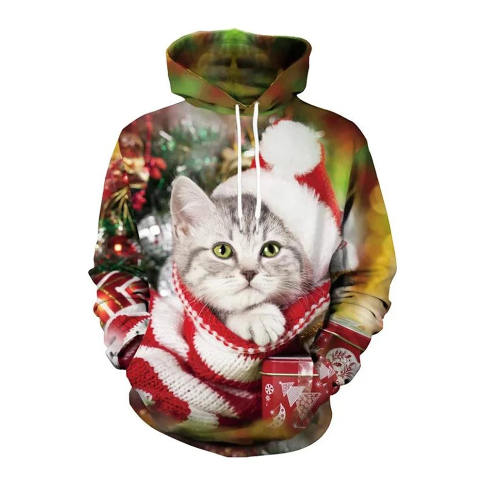 Funny Christmas Gifts 3D Printed Hoodies For Men Clothes Fashion Elk Sock Santa Claus Graphic Sweatshirts Casual Tracksuit Tops
