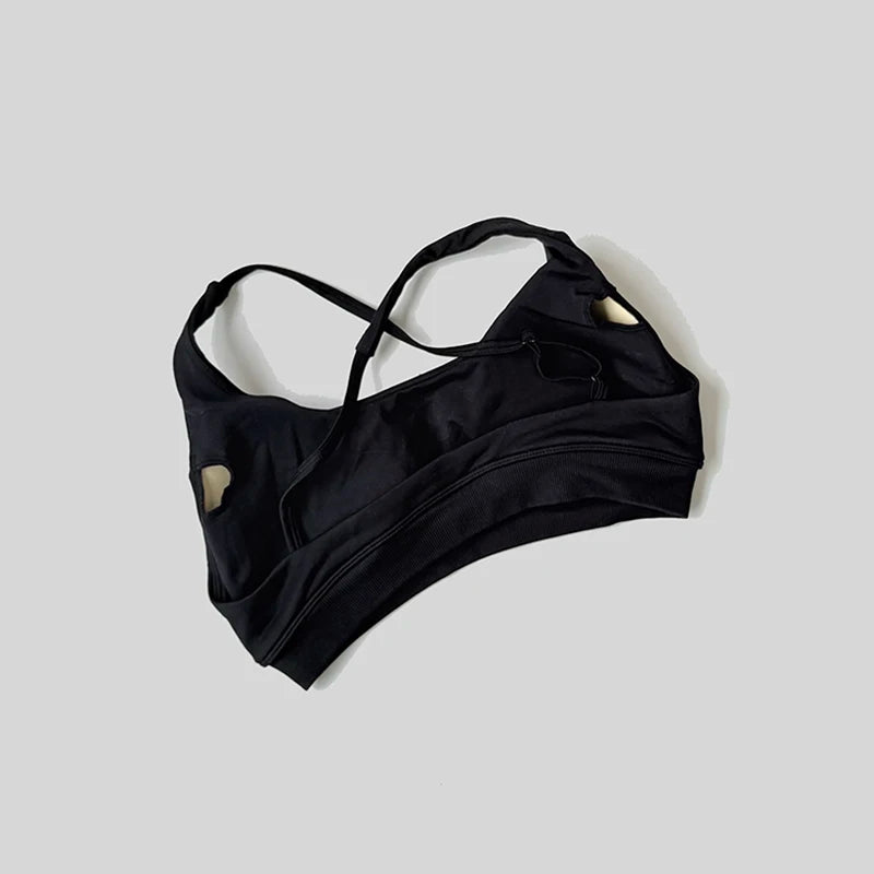 Strappy Bra Top Women High Support Cross Back Sport Seamless Padded Bras Scrunch Workout Gym Fitness Tank Tops