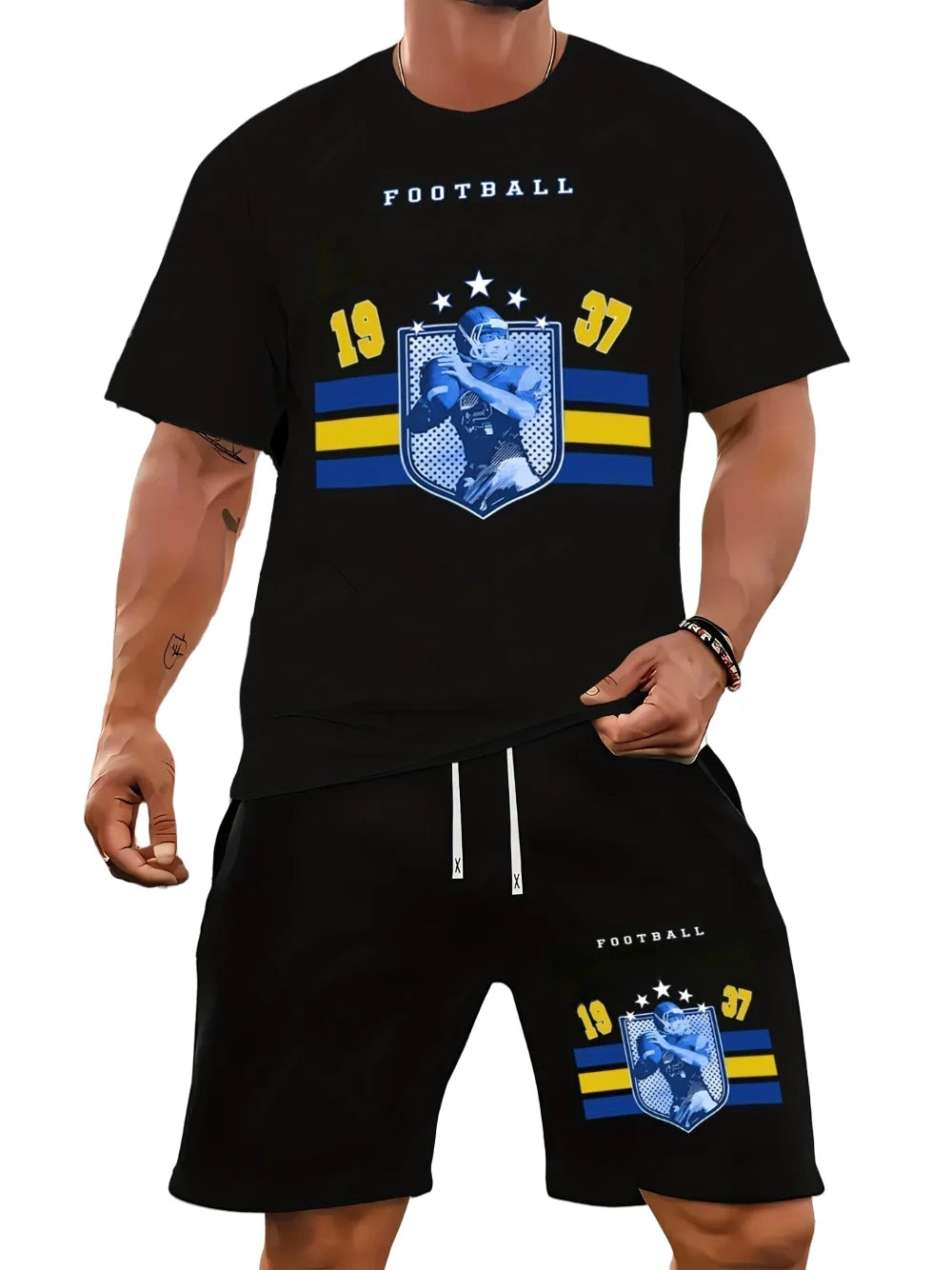 Soccer Team Men's Short Sleeve Shorts Two-piece Lightweight Team Graphic Printed Quick-Drying Breathable Soccer Sportswear
