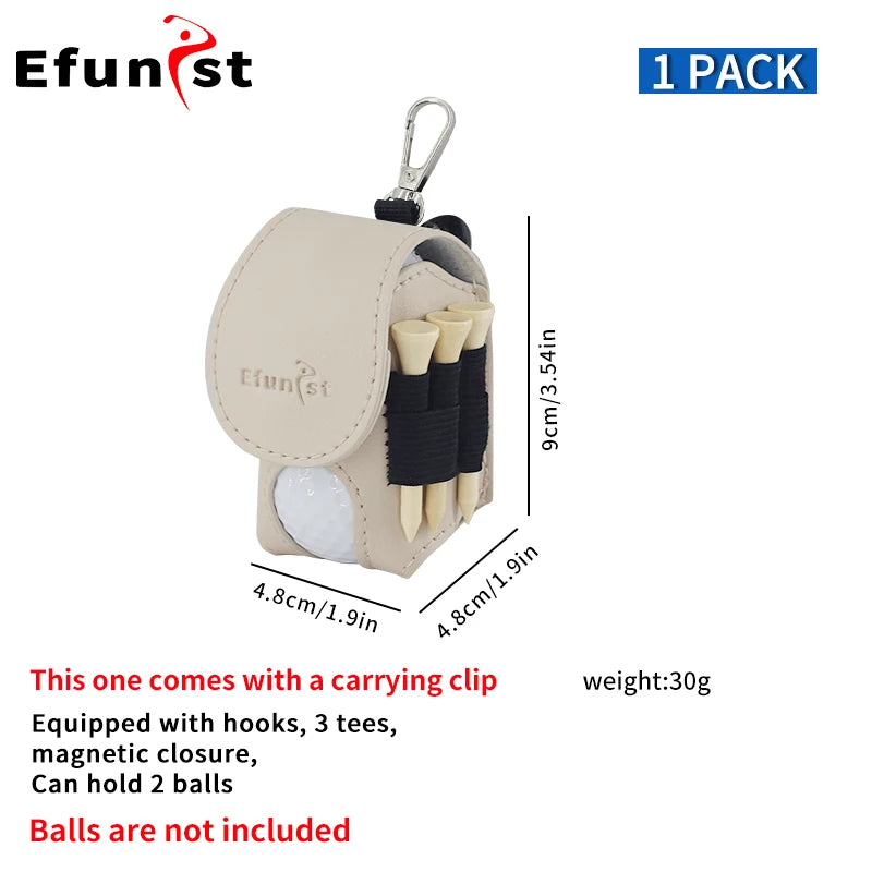 Golf Small Waist Bag Efunist Magnetic Closing Pu Golf Ball Storage Bag With 3 Pcs 54 mmTees And Portable Clip Hold Double Balls