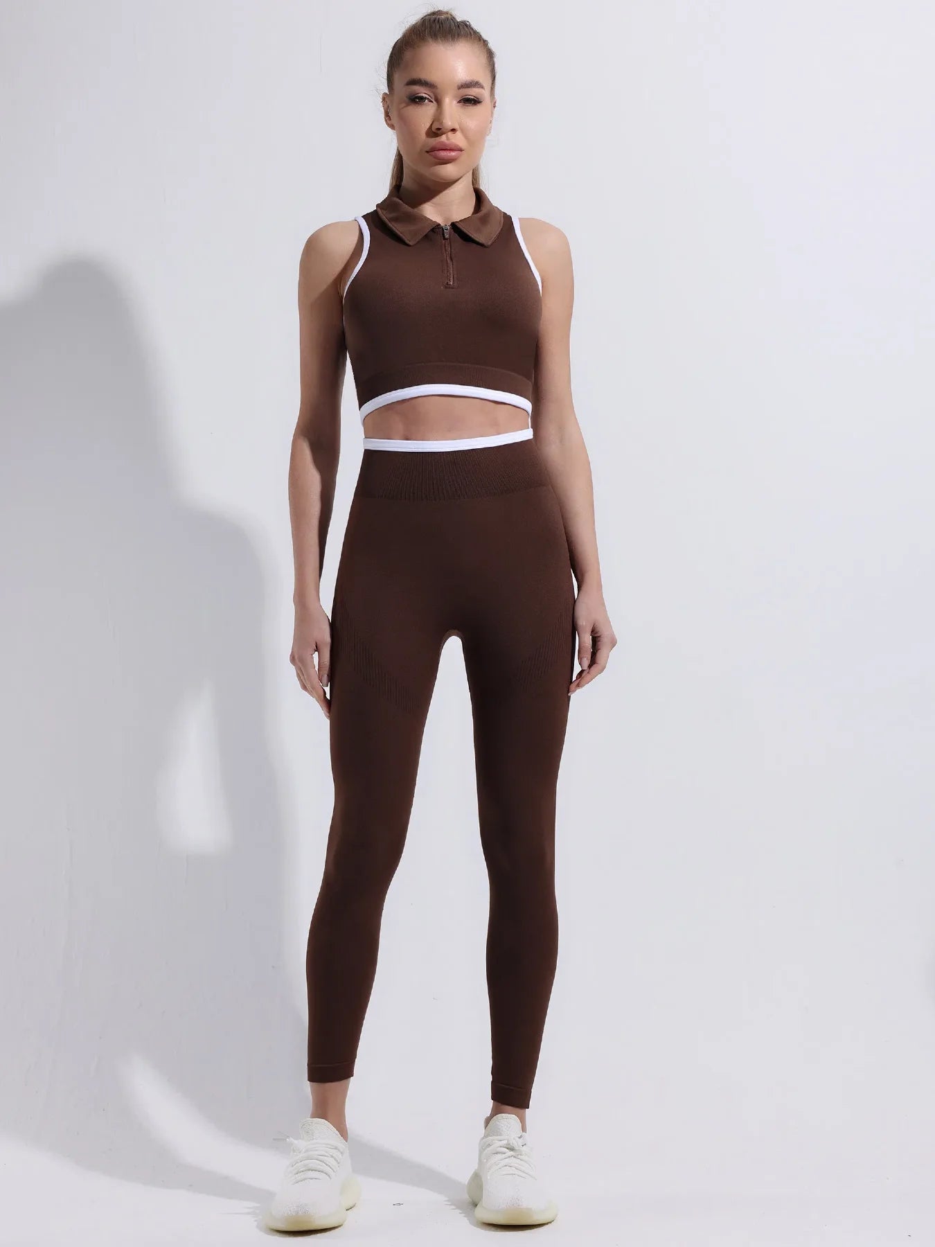 Yoga Clothing Set Women's High Waisted Leggings and Zipper Top Two Piece Seamless Fitness Exercise Clothing Workout Underwear