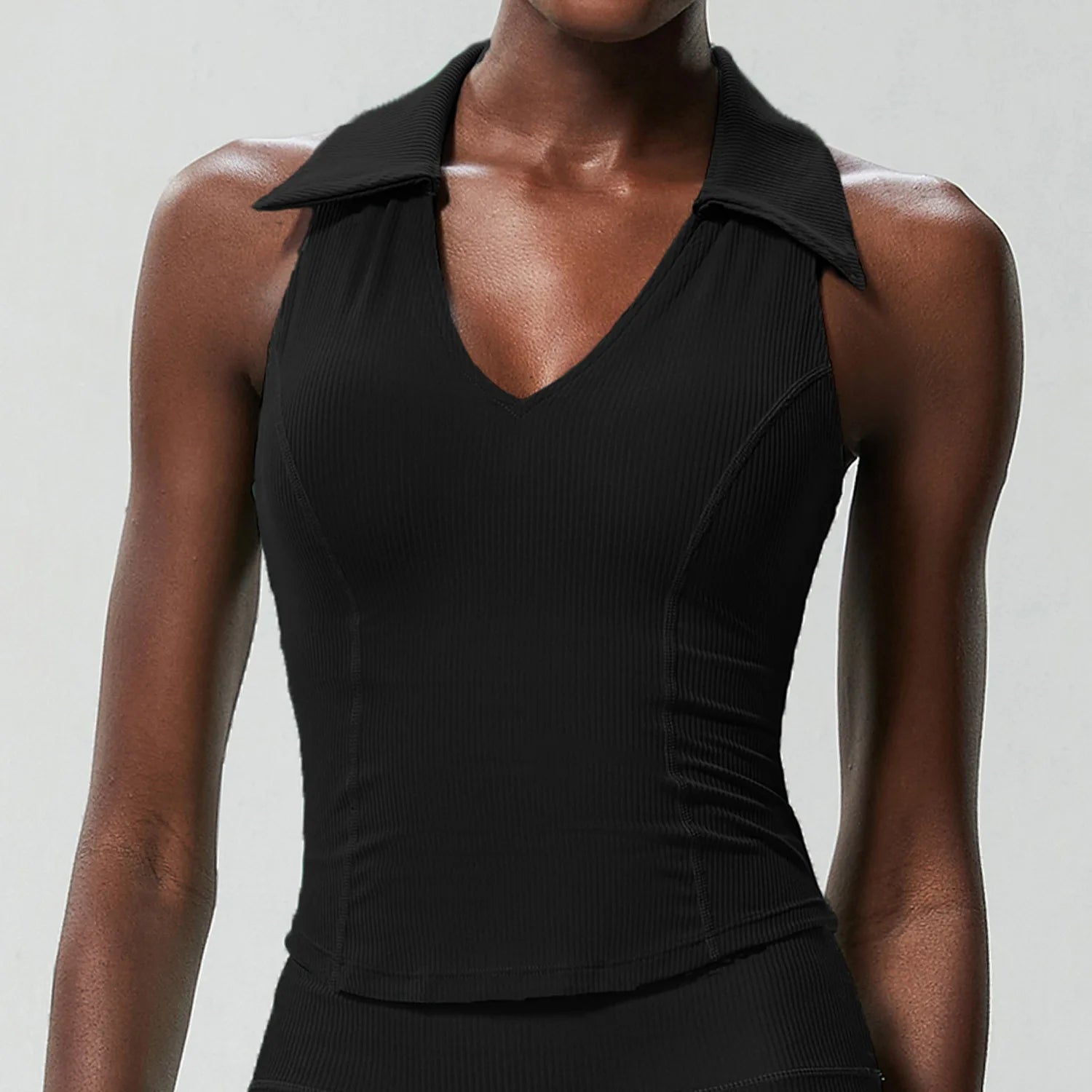 Sleeveless Fitness Yoga Shirt Women Summer Slim Fit V-Neckline Gym Running Top Breathable Quick Dry Sportswear Workout Clothes