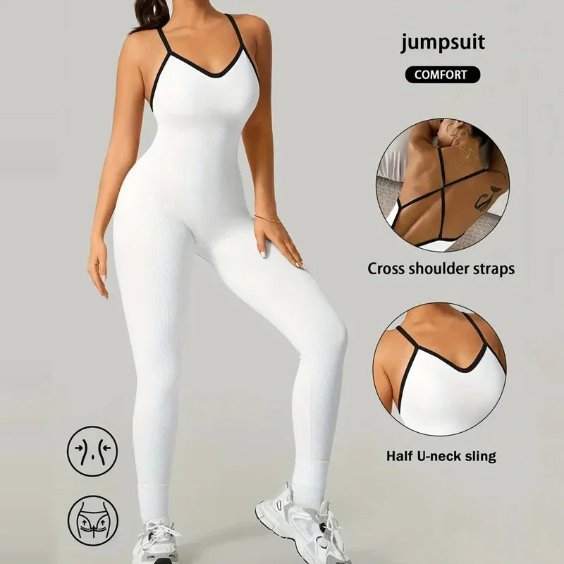 Jumpsuit Women Yoga Set Sexy Criss-Cross Back One-piece Bodysuit Fitness Quick-Dry High Elastic Sportswear Outfits Gym Clothing