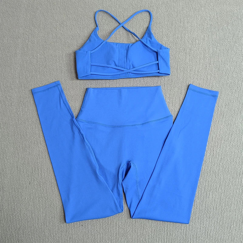 Yoga Clothes Set 2 Pcs Gym Tights Sports Set Women Sweat Bras Tops Compression Leggings Fitness Suit Running Workout Tracksuit