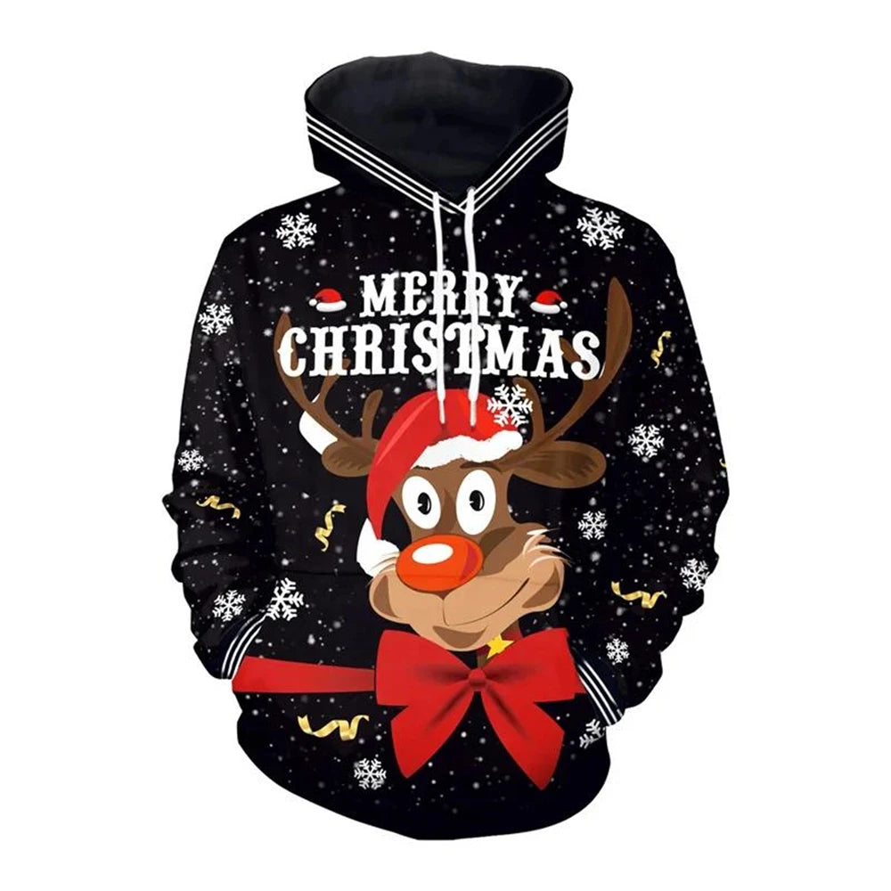 Funny Christmas Gifts 3D Printed Hoodies For Men Clothes Fashion Elk Sock Santa Claus Graphic Sweatshirts Casual Tracksuit Tops